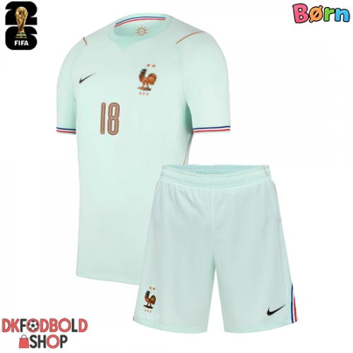 Frankrig Warren Zaire-Emery #18 Udebanesæt Børn VM 2026 Kort ærmer (+ korte bukser)